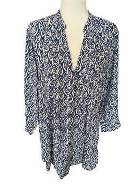 Rock Paper Flowers Button-Down Tunic Pintuck Top Size Medium